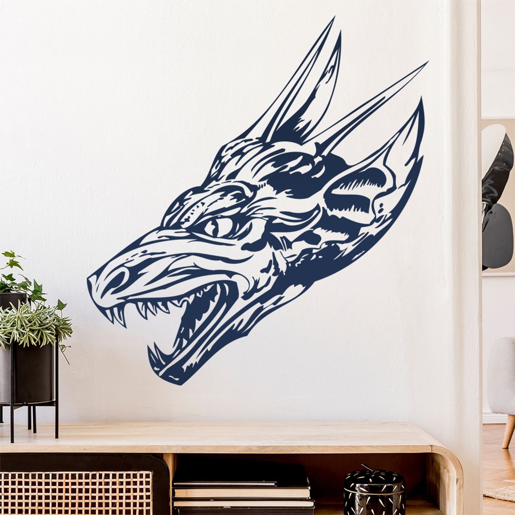 Drachen Kopf Wandtattoo in 6 Größen - Wandaufkleber Wall Sticker - Dekoration, Küche, Wohnzimmer, Schlafzimmer, Badezimmer