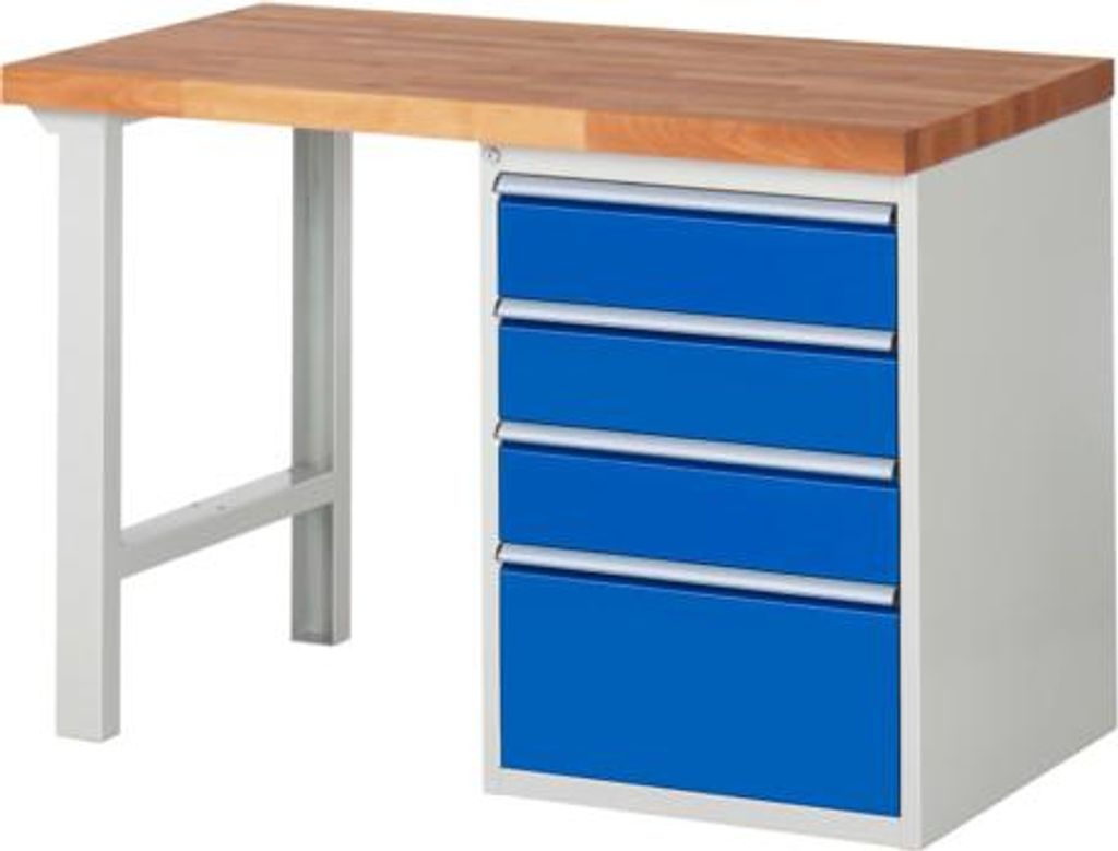 Werkbank mit 4 Schubladen - Teilauszug - 150:3 / 270:1 - 890 x 1.250 x 700 mm (HxBxT) - Traglast 1.000 kg - Buche