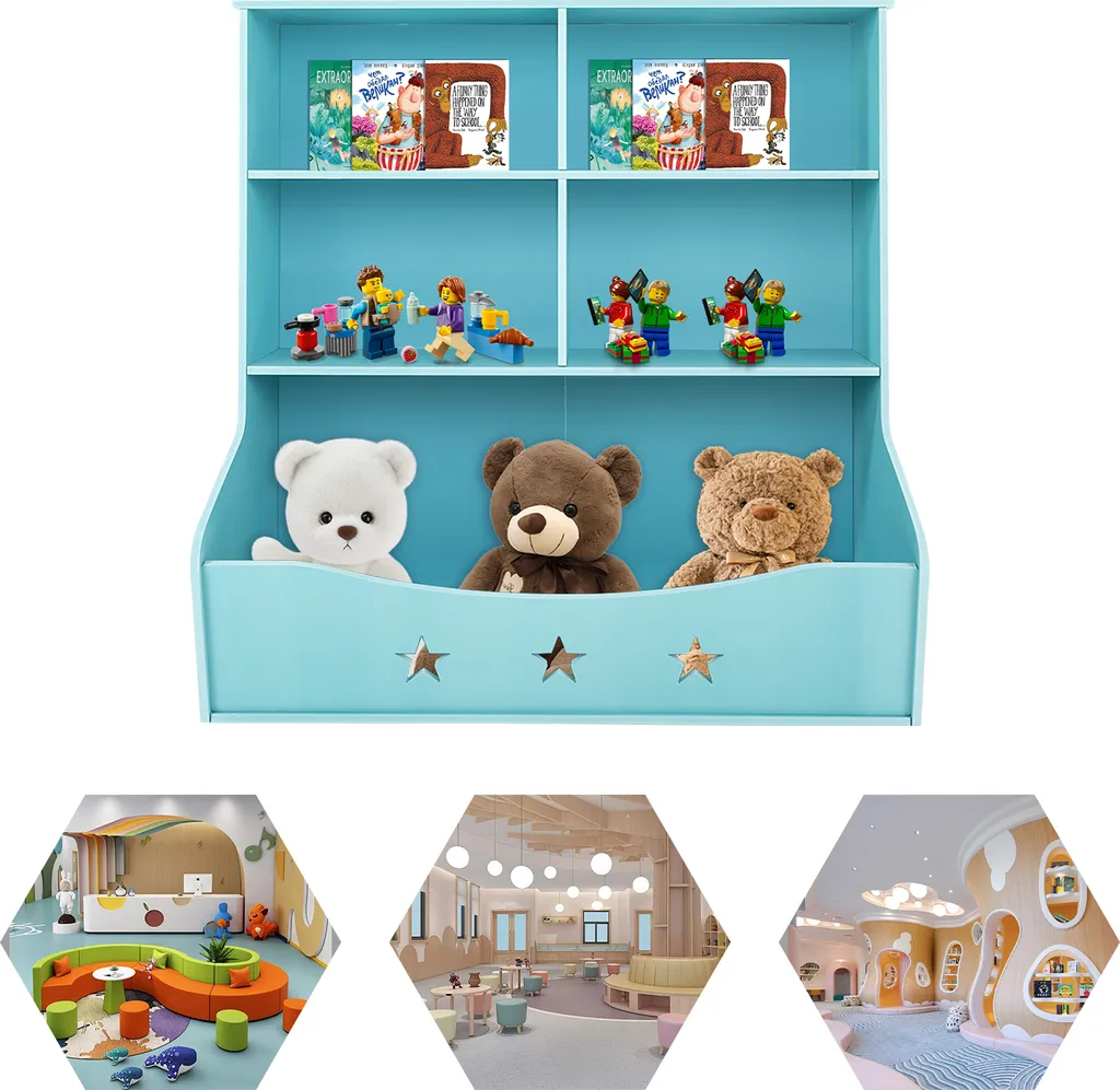 Étagère de rangement de jouets à 3 niveaux bleu clair pour enfants