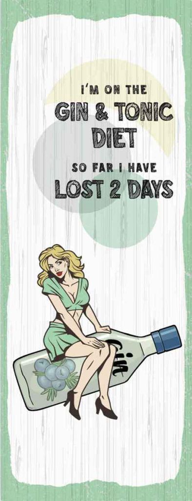 vianmo Holzschild 27x10 cm Pinup I ́m on the Gin & Tonic Diet Pin Up