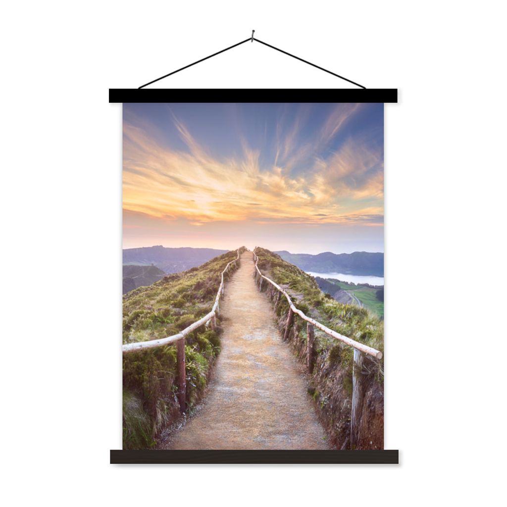 MuchoWow Textilposter Berge - Natur - Weg 90x120 cm mit schwarzem Rahmen - Dekoration