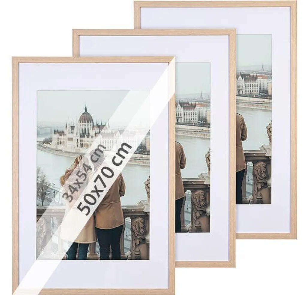 Set 3 cadres 50x70 cm pour affiches et posters - Finition chêne clair