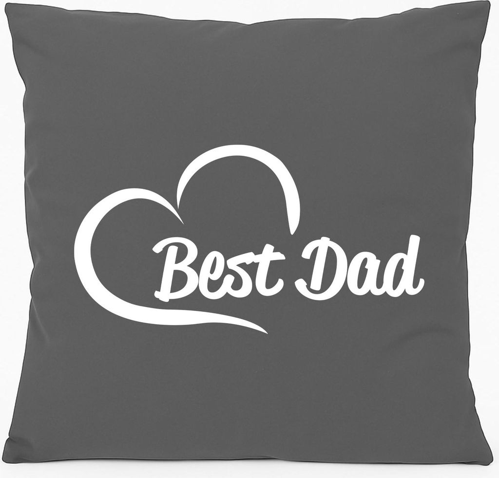 Huuraa Kissen Best Dad Heart 40x40cm mit Füllung Steel Grey Baumwolle Dekokissen Geschenkidee