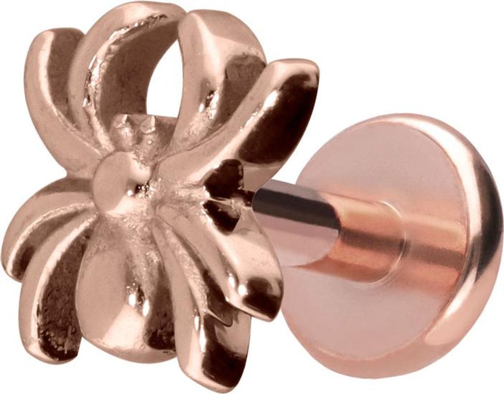 Ohrpiercing, Nasenpiercing Titan Labret mit Push Fit SPINNE RoséGold Stablänge: 6mm | Stabstärke: 1,2mm