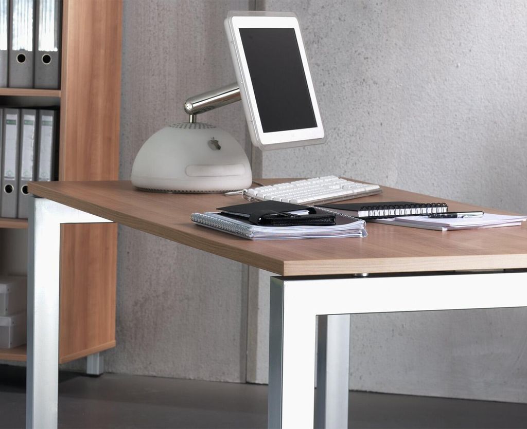 Schreibtisch J-Serie | 4-Fuß-Gestell | höheneinstellbar | extrem stabil, Größe Tischplatte:120 x 80 cm, Farbe Tischplatte:Asteiche