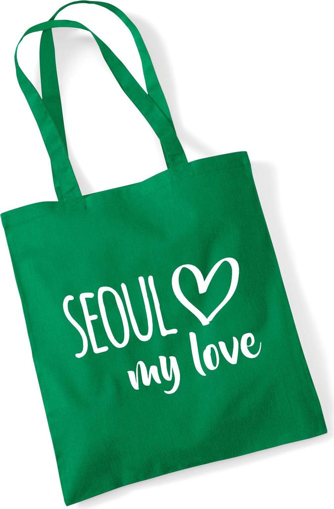 Huuraa Jutebeutel Seoul my love 10 Liter Kelly Green Baumwolle Tasche Geschenkidee