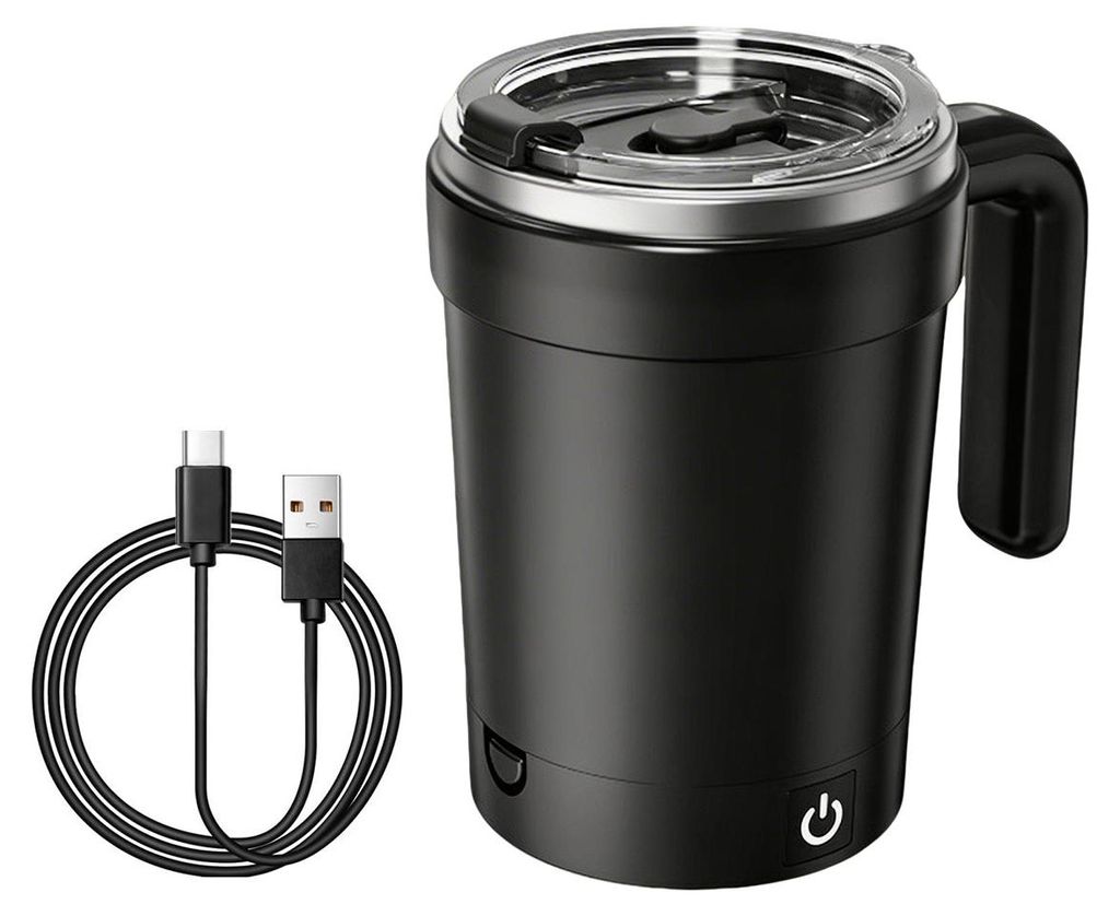 Selbstrührender Kaffeebecher mit Deckel, 380ml, USB-C wiederaufladbar, mit Temperaturanzeige, tragbar & auslaufsicher
