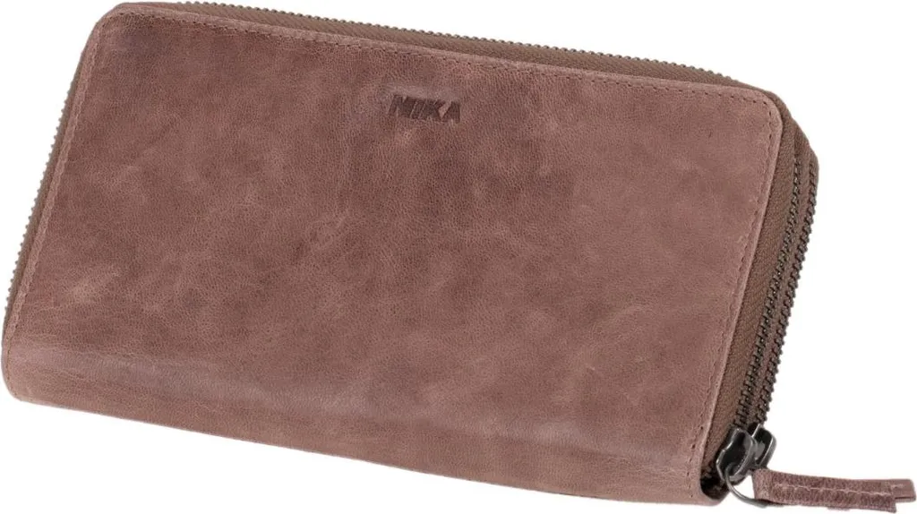 Portefeuille MIKA en cuir gris-marron avec compartiments multifonctions