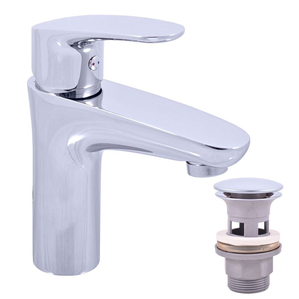 AMUR Waschtischmischer aus Chrom mit oder ohne Siphon RAV SLEZAK Ihre Wahl: Mit Metallsiphon,