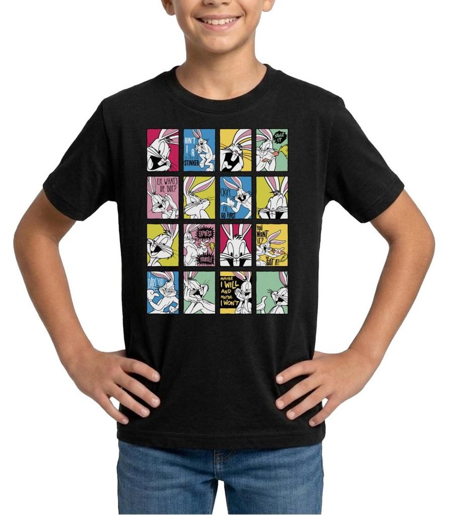 Spreadshirt Looney Tunes Bugs Bunny Kacheln Teenager T-Shirt, 134/146 (9-11 Jahre), Schwarz