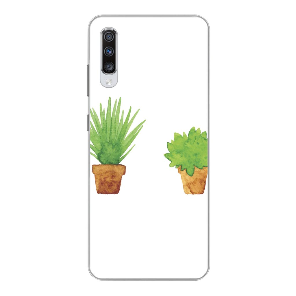 MuchoWow Handyhülle Schutzhülle Hülle für Samsung Galaxy A70 Blumentopf - Aquarell - Pflanzen Silikon Softcase Handy Hülle - Schutzhaube