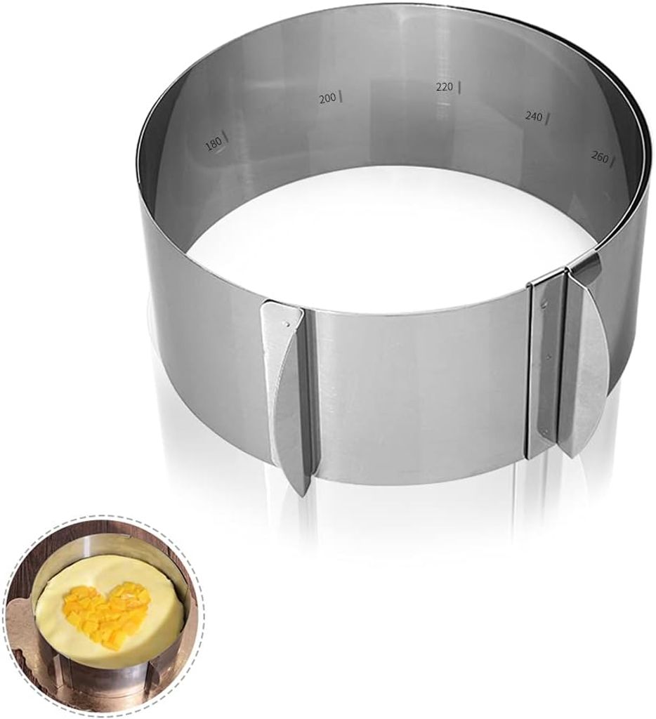 Tortenring mit verstellbarem Durchmesser von 16 bis 20 cm, Rostfreier Edelstahl
