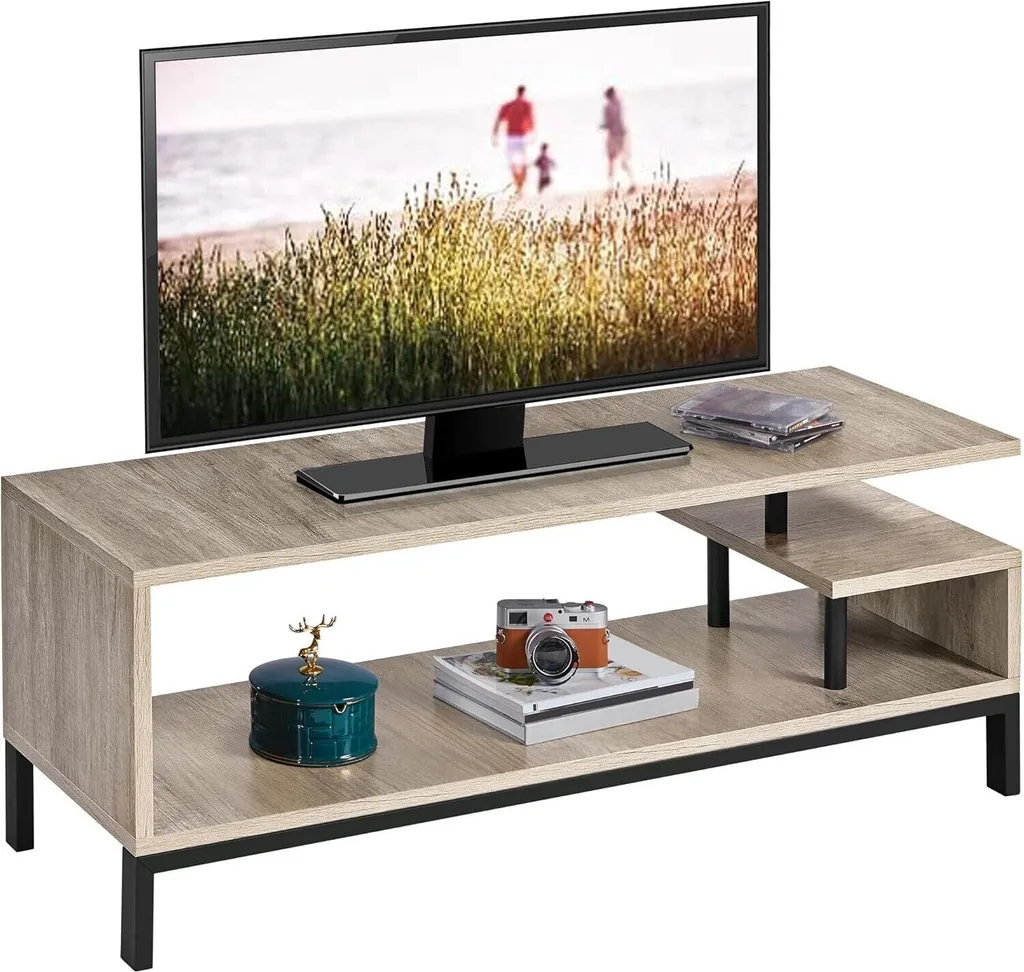 Meuble TV Lowboard Gris Style Industriel avec Rangement Salon et Chambre