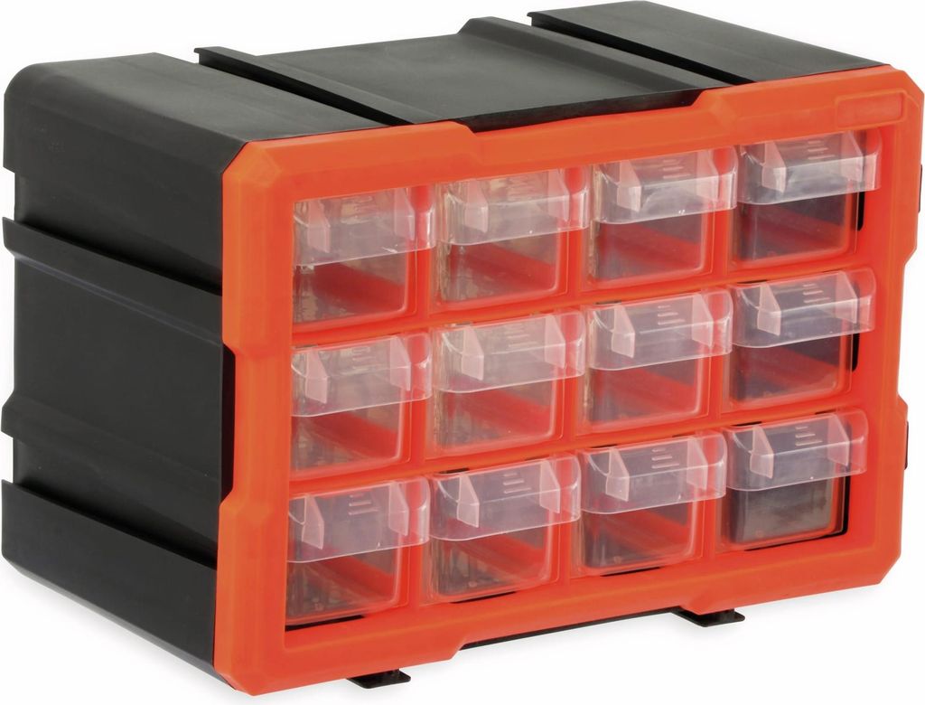 DAYTOOLS Werkzeugbox TW2022, Kunststoff, 12-teilig, schwarz/orange | Robuste Werkzeugbox mit zwölf großen Sichtschubladen | Mit der DAYTOOLS TW-S...