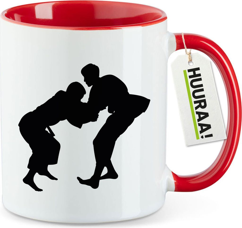 Huuraa Kaffeetasse Judo Silhouette 330ml Rot Keramik Kaffeebecher Geschenkidee