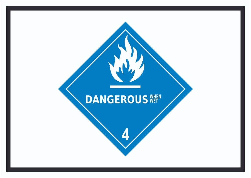 Schild wasserreaktive Stoffe Symbol Dangerous when wet A3 (297x420mm)