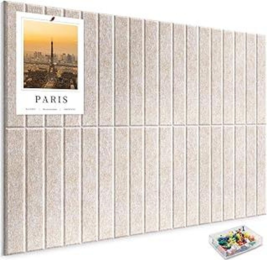 Großes Kork-Bulletin Board für Wand 90x60cm, 6 Pack Filz-Wandfliesen mit 30 Pushpins, 25 sichere abnehmbare Klebetabs, dekorative Pinnwand Tack B...