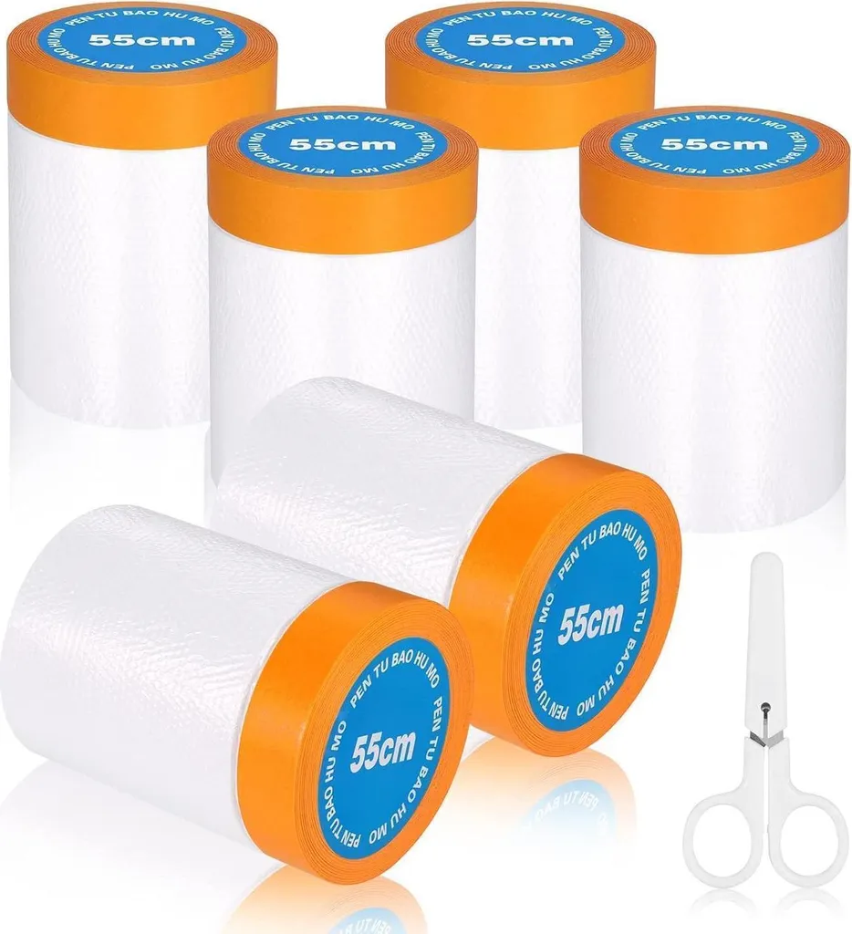 Hejo Maler Film de Masquage 6 Rouleaux 20m x 55cm avec Ruban et Ciseaux