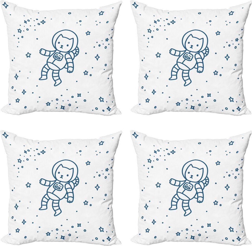 ABAKUHAUS Katze Kissenbezug Set (4 Stück), Astronaut Katze im Weltraum, Moderner Doppelseitiger Digitaldruck, 60 cm x 60 cm, Dunkelblau