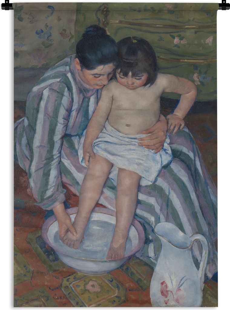 MuchoWow Wandteppich Wandbehang Das Planschbecken - Gemälde von Mary Cassatt 120x180 cm Tapisserie Dekoration Wandtuch - Schlafzimmer - Dekorati...