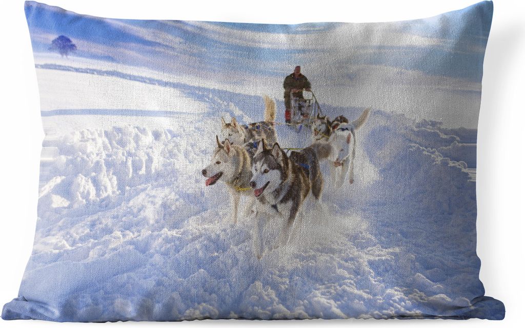 MuchoWow Outdoor Kissen - Huskys für Hundeschlitten - 60x40 cm - Wetterfest - Lounge Kissen - Zierkissen - Kissen für Innenräume