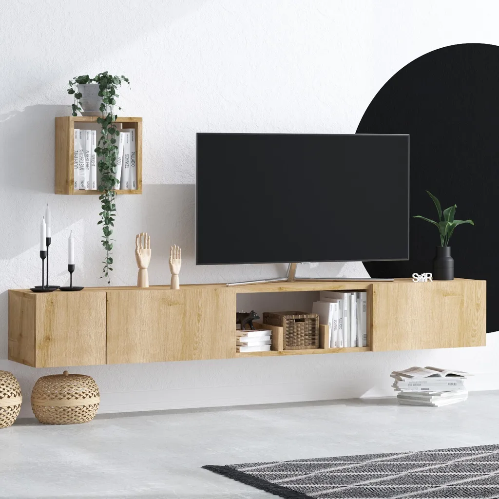 Banc TV Design en Chêne Saphir 180cm Skye Decor Avior pour Séjour