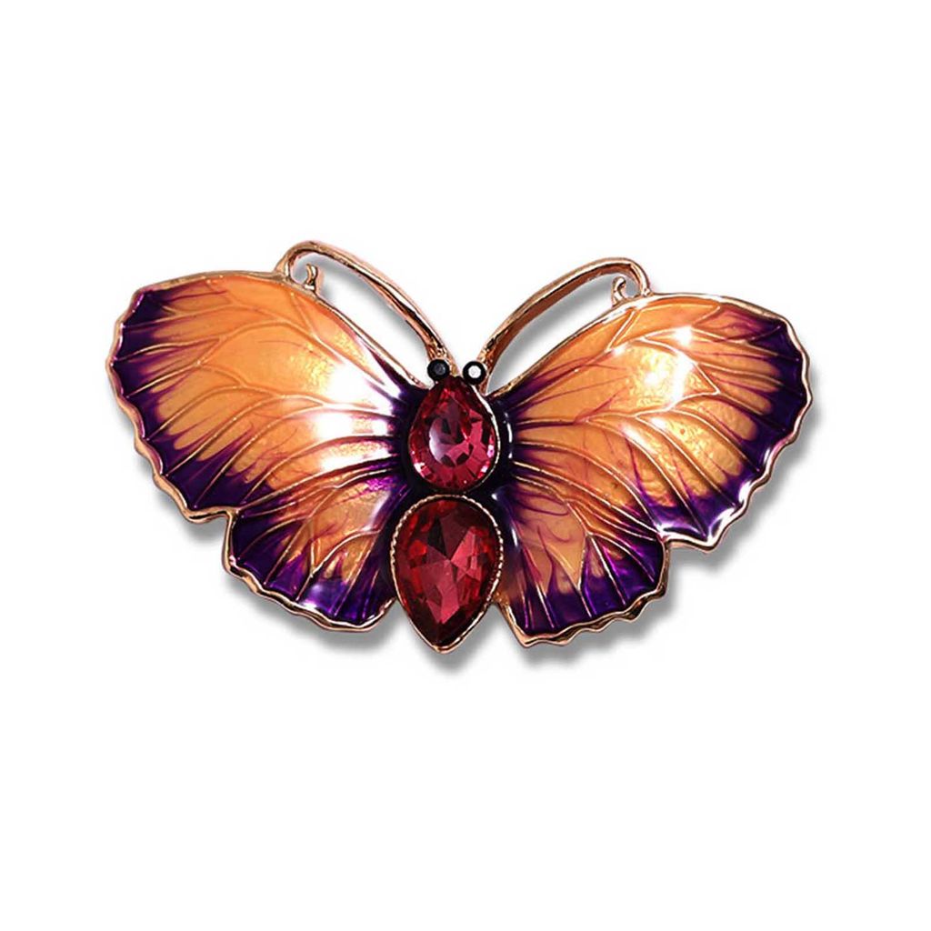 Lady Pin Strass Schmetterling Form Lebendige Edelstahl Kleid Brosche für Abschlussball-Lila