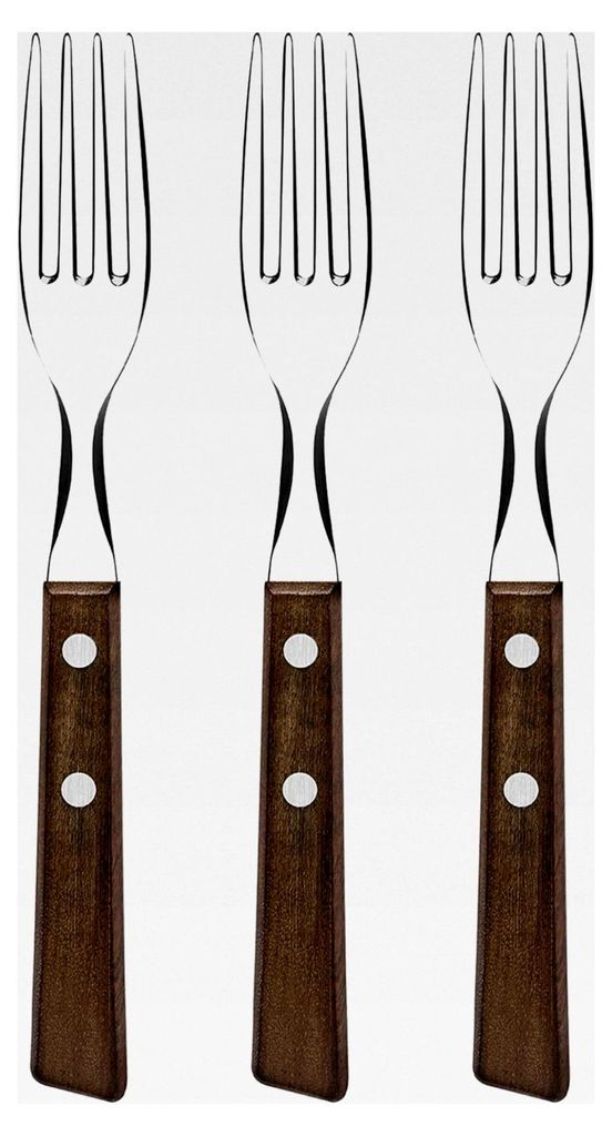 Steakgabel Set, 3 Stück, Naturholzgriffe, rostfreier Edelstahl