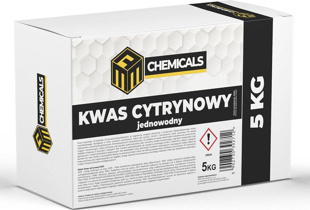 MRM CHEMICALS Zitronensäure Pulver 5 kg Lebensmittelqualität E330, Reine Citronensäure zum Backen Entkalken Reinigen Putzen Kochen Essen