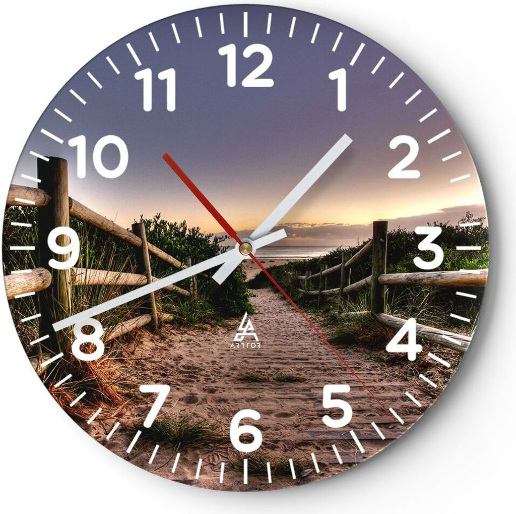 Wanduhr - Rund - Glasuhr - Pfad Landschaft Himmel - 30x30cm - Schleichendes Uhrwerk - Lautlos - zum Aufhängen bereit - Dekoration Modern - Wanddek...