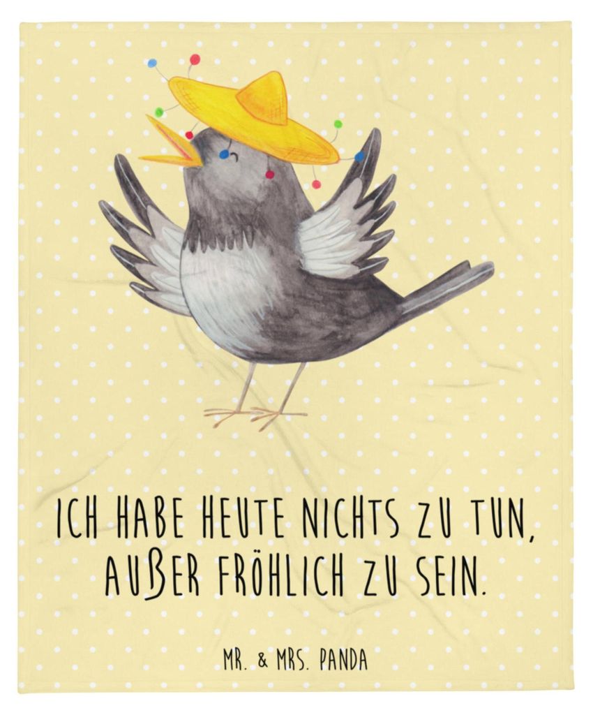 Mr. & Mrs. Panda Kuscheldecke Rabe Sombrero - Gelb Pastell - Geschenk, Spruch Positiv, Flauschige Decke, Bettdecke, Bettüberwurf, Vogel, Vögel, L...