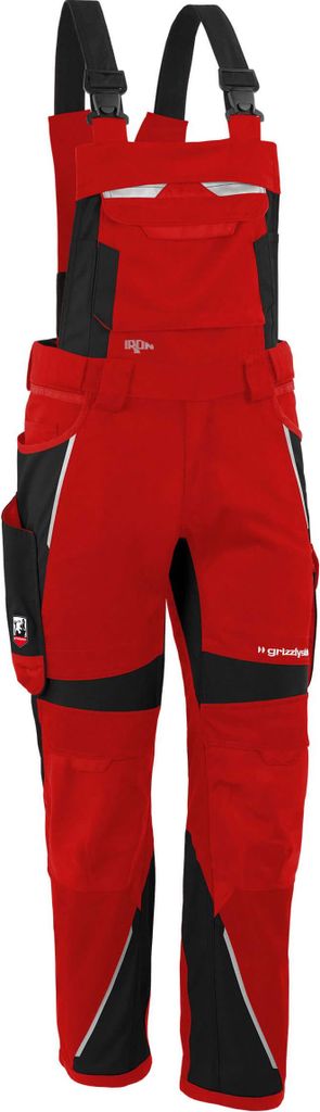 Qualitex Arbeitshose - moderne Latzhose IRON aus Lyocell, Cordura & Stretch - Reflexelemente - in Farbe: rot/schwarz - Herren: 64 - Damen: 58