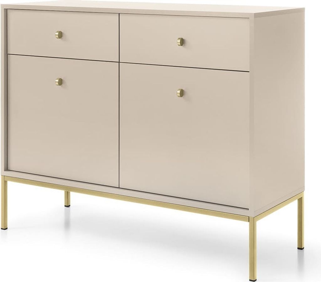 Kommode Sideboard Schrank Highboard Goldene Türgriffe, Wohnzimmer, Esszimmer, Flur & Diele - 104x83x39 cm - Melody II Beige + Gold
