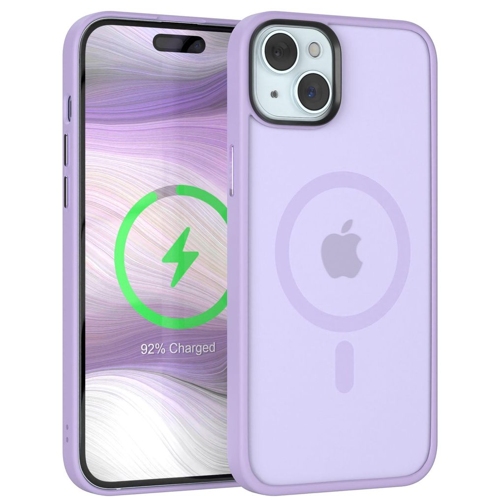 EAZY CASE - Outdoor Case mit MagSafe Funktion kompatibel mit Apple iPhone 15 Plus, induktives Laden, stoßfest, Silikonhülle mit Kameraschutz in Lila