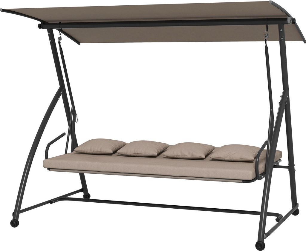 2 in 1 Hollywoodschaukel mit Liegefunktion, 3-Sitzer Gartenschaukel aus Stahl Schaukelbank 170x110x153cm, Hellbraun