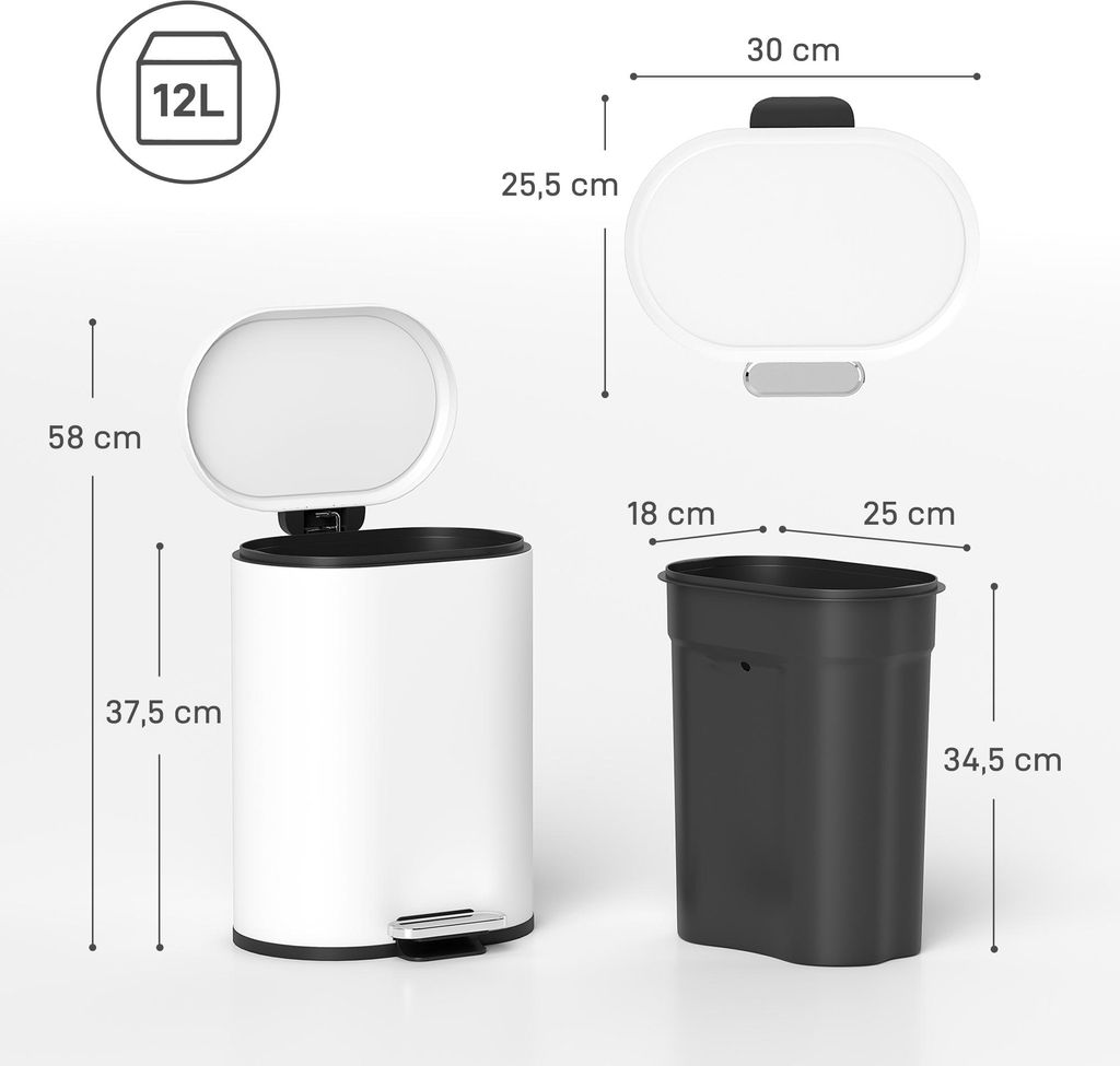 HOMCOM Vuilnisbak 12L, trapbak, afvalbak met deksel, Productafbeelding 