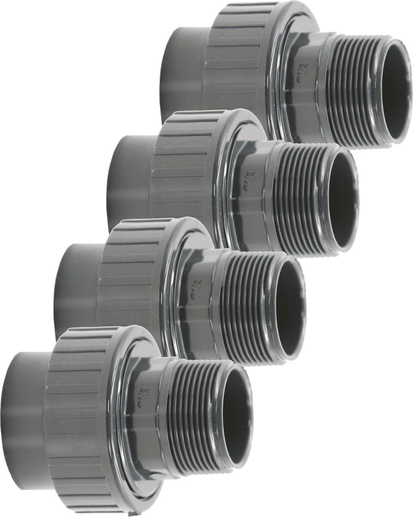 HAF 4x PVC Fittings Verschraubung mit 50mm x 1 1/2" | Klebemuffe x Außengewinde | Adapter aus grauem PVC | PN16 für PVC Rohr, Poolverrohrung & Teich