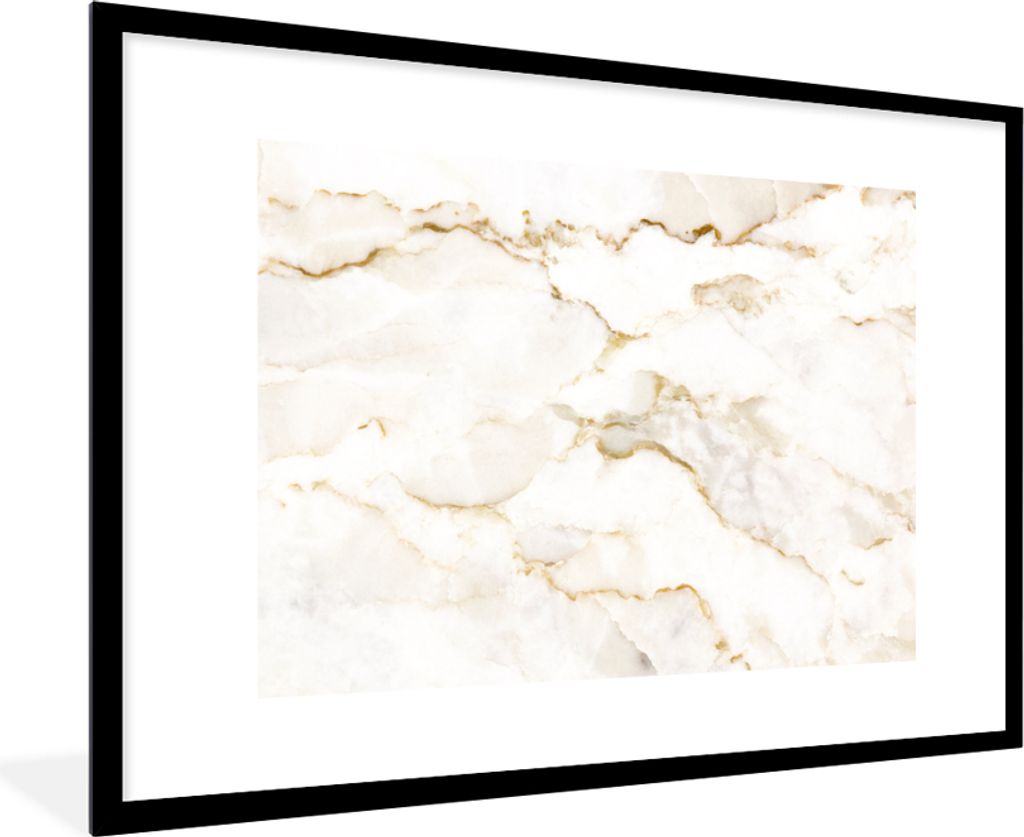 MuchoWow Gerahmtes Poster Marmor - Limette - Gold - Luxus - Marmoroptik - Weiß 90x60 cm - Poster mit Schwarzem Bilderrahmen Wandposter Rahmen Fo...