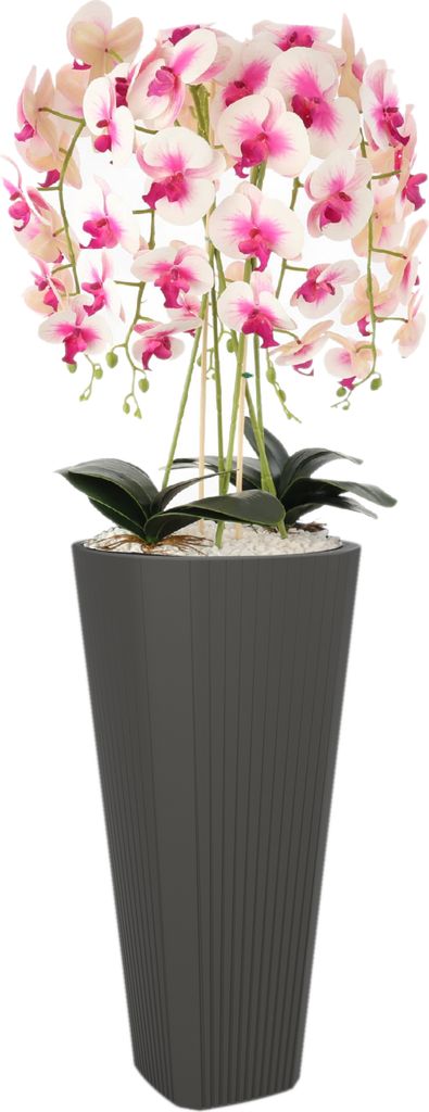 Blumentopf Blumenübertopf Blumenkübel mit Große Einsatz Farbe Anthrazit Runde Ø39 cm H 81 cm Rille Oberfläche Matt Kunststoff Modern GlamourTe...