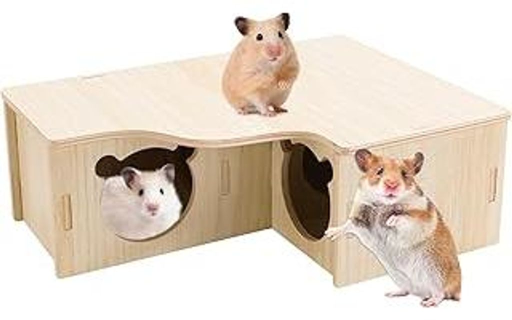Hamsterhaus 1 x Hamster Haus aus Holz Mehrkammernhaus Hamster Eckhaus für Zwerghamster, Rennmäuse, Degus und Stachelmäuse