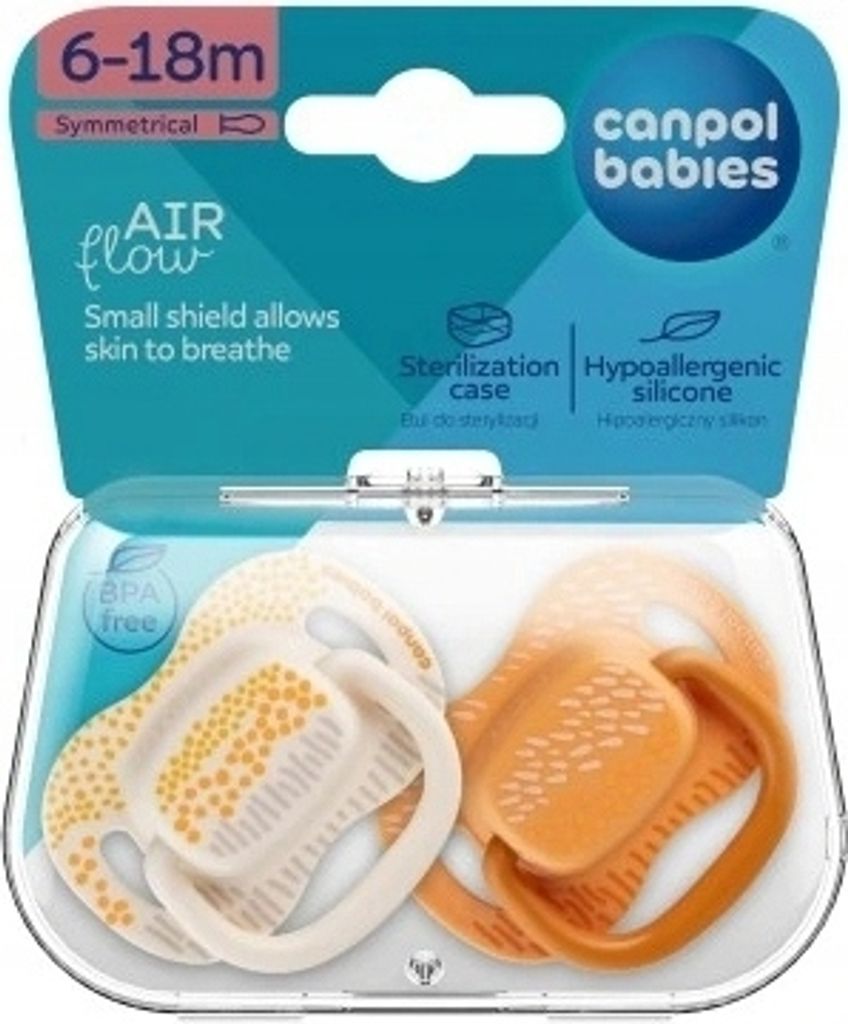 Canpol Silikon Schnuller 6-18 Monate, 2er Pack, Symmetrisch - Gelb mit Bergmotiv