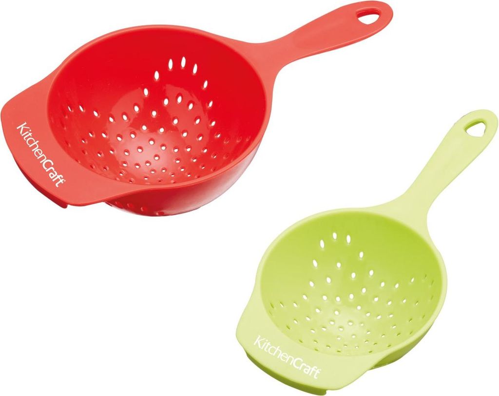 KitchenCraft Healty Eating Plastic Mini Colander Set, enthält ein 1 cm (4") und ein 8 cm (31/4") Sieb - Rot/Grün