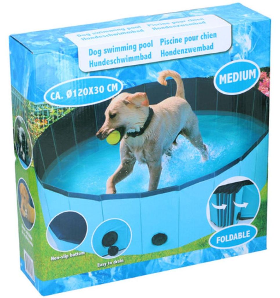 Piscine pour Chien PVC 120x30 cm Sol Antidérapant Jeu d'eau pour