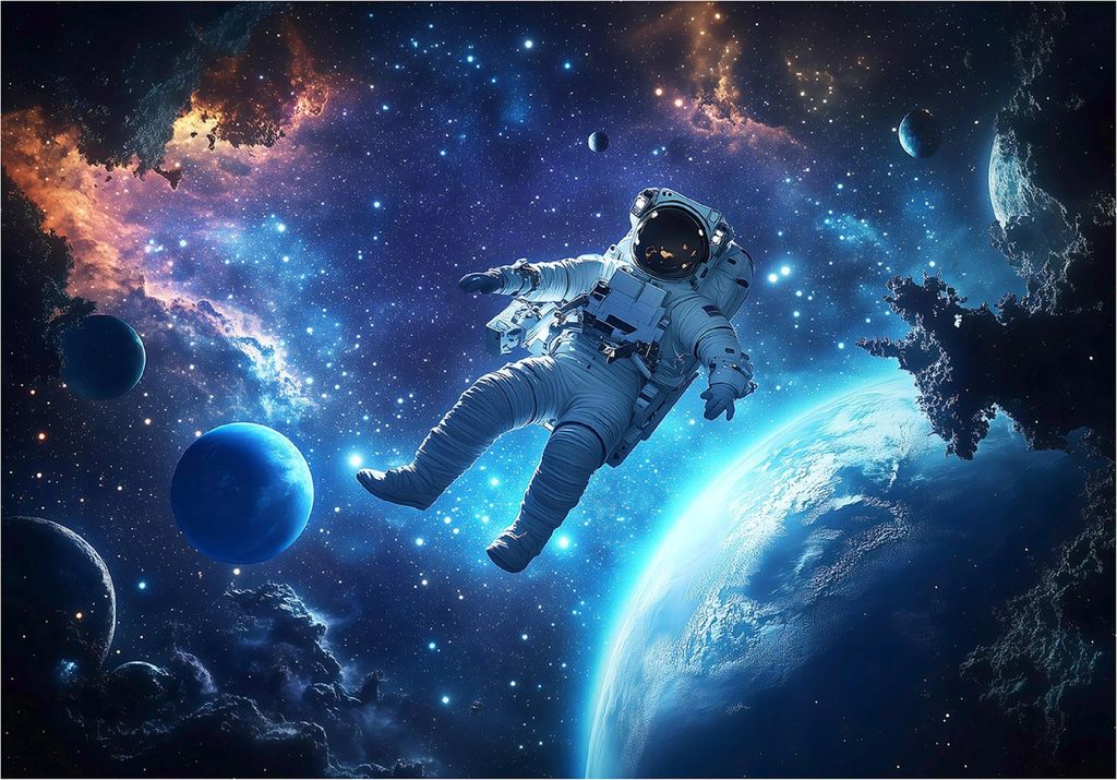 Fototapete Kinder Kosmos Astronaut - 368x254 cm - Vliestapete Kinderzimmer - Vlies Fototapete Blau - 16307V8
