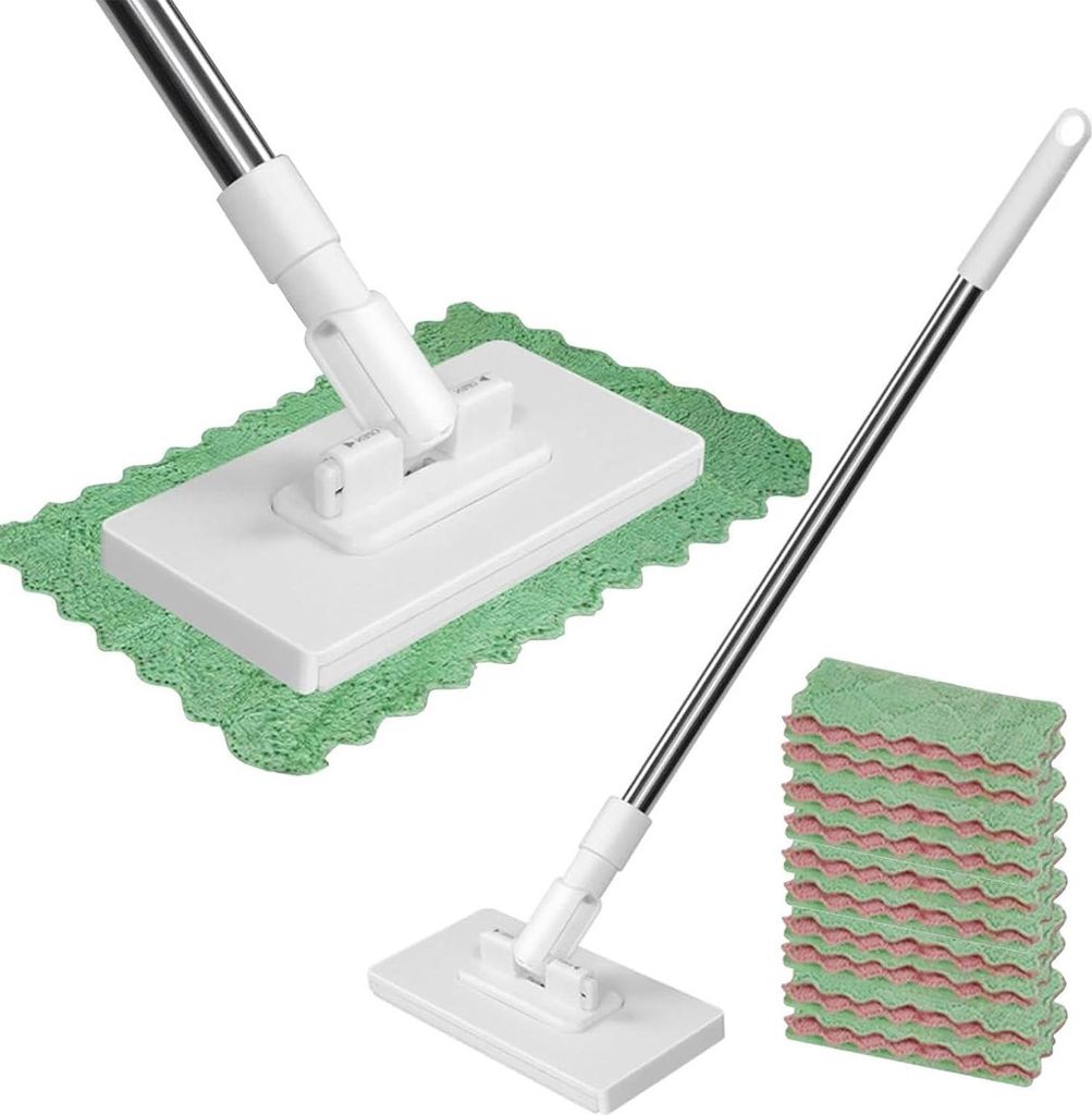 NEU Wischmopp mit Druck-Klemm-System: Ohne H?ndewaschen,1-Knopf-Wechsel, Automatisches Klemmtuch, Bodenwischer mit 10 wiederverwendbaren Mikrofaser...