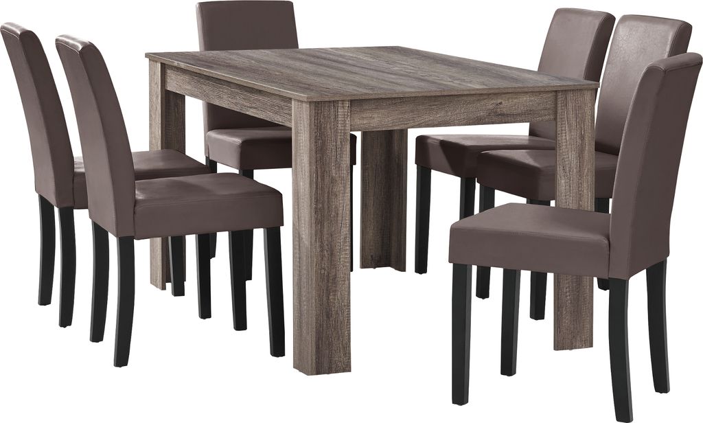 [en.casa] Table de salle à manger en chêne antique avec 6 Image du produit 
