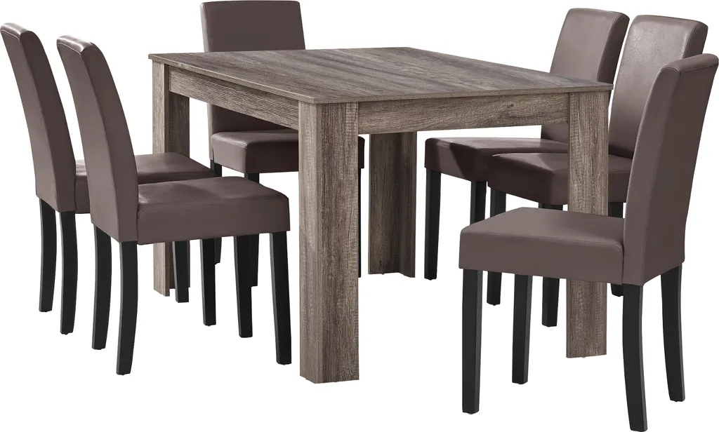Table chêne antique en.casa avec 6 chaises marron marron 140x90 cm