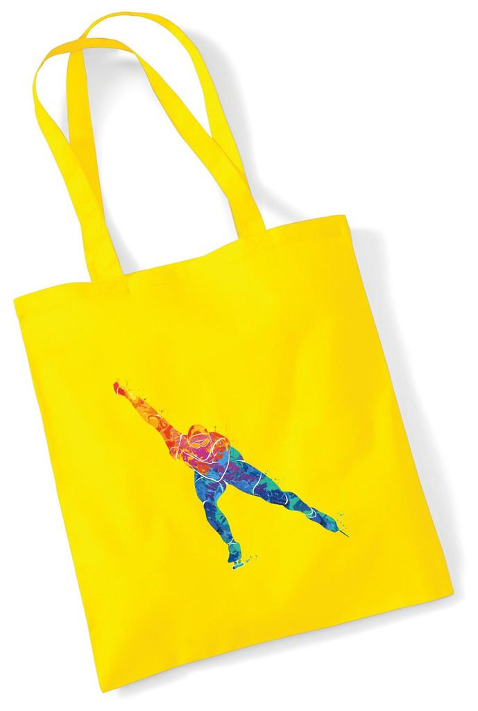 Huuraa Jutebeutel Eisschnelllauf bunte Silhouette 10 Liter Yellow Baumwolle Tasche Geschenkidee