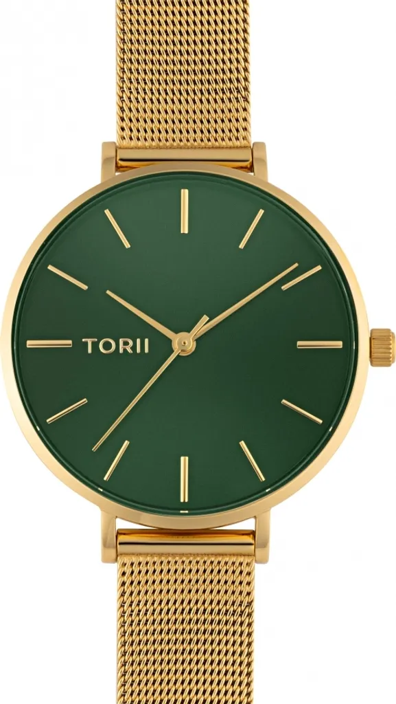 Montre analogique pour femme avec cadran vert mode et boîtier doré chic