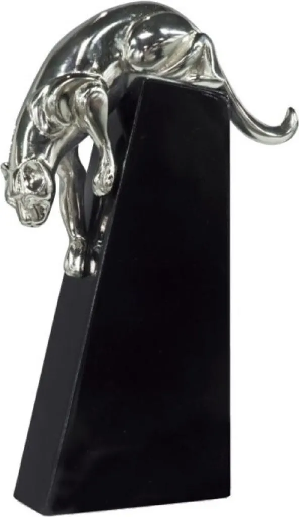 Panthère de Luxe en Bronze Argenté sur Socle en Bois Noir 17x6x28 cm
